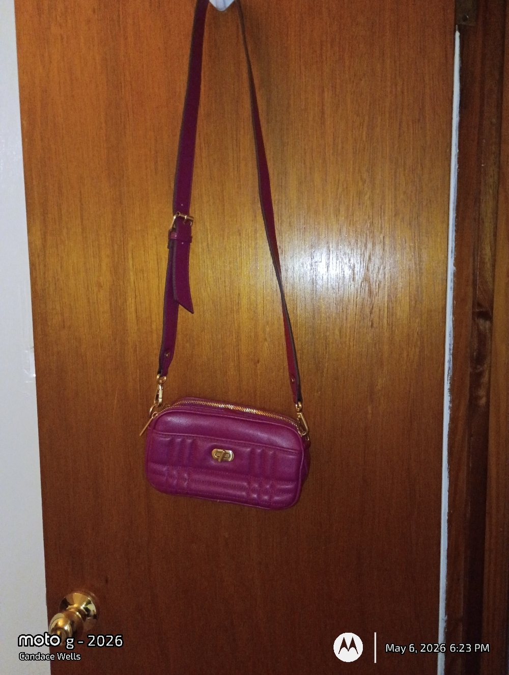 Women's Small Quilted Crossbody Bag in Plum